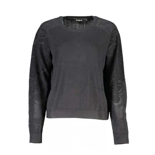 Desigual Black Cotton Sweater Desigual Dark Slate Gray
