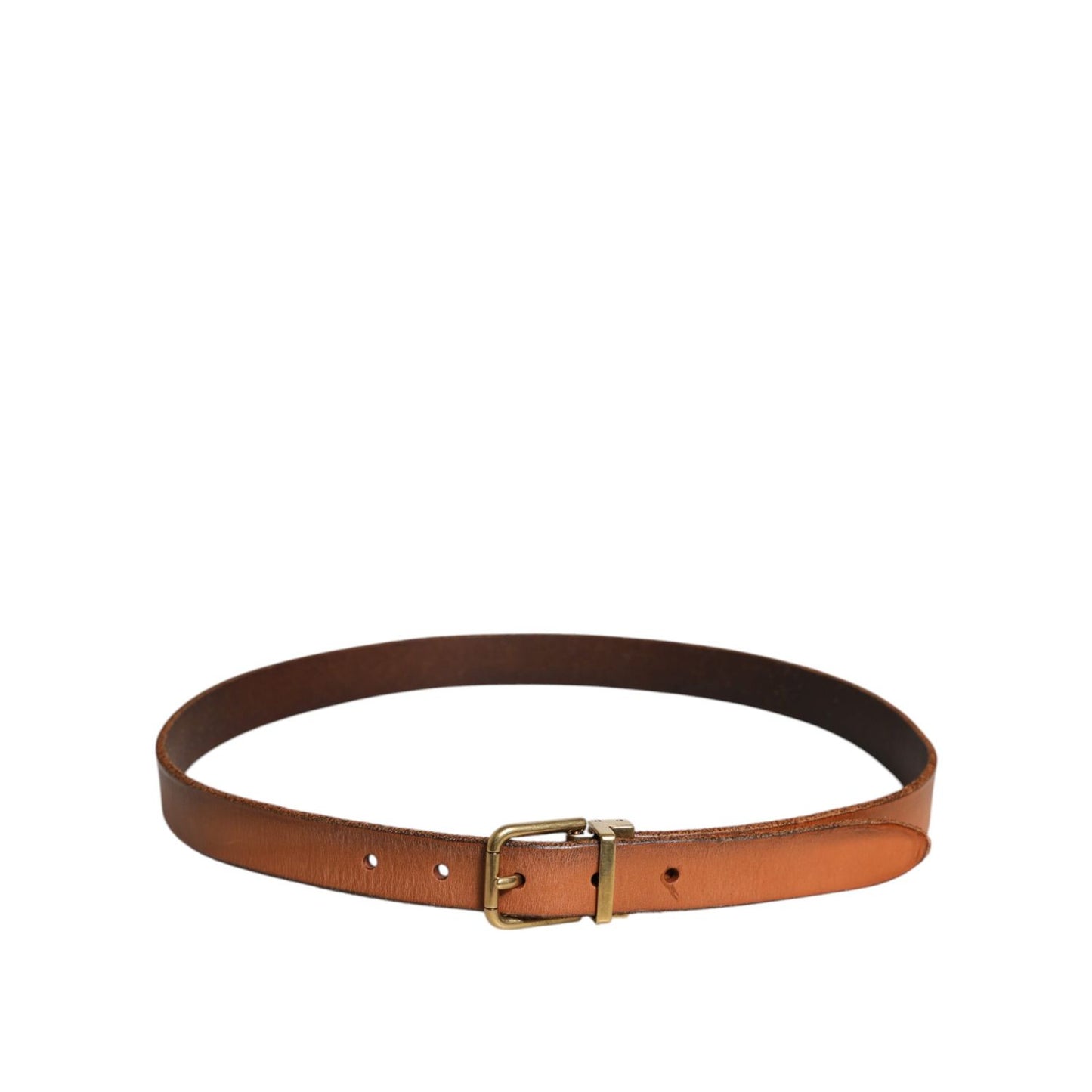 Dolce & Gabbana Brown Leather Gold Tone Metal Buckle Belt