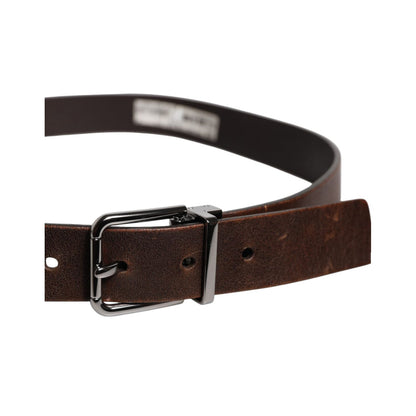 Dolce & Gabbana Brown Leather Classic Metal Logo Buckle Belt
