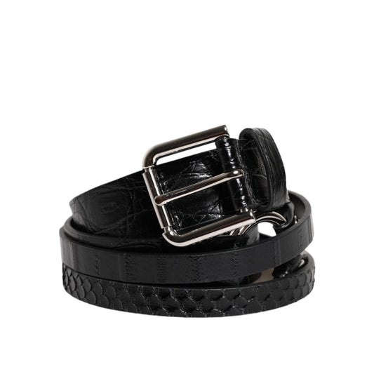 Dolce & Gabbana Black Exotic Leather Metal Logo Buckle Belt
