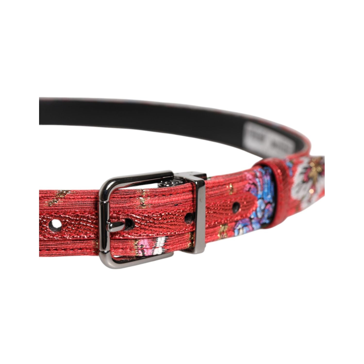 Dolce & Gabbana Red Floral DG Embellished Metal Buckle Belt