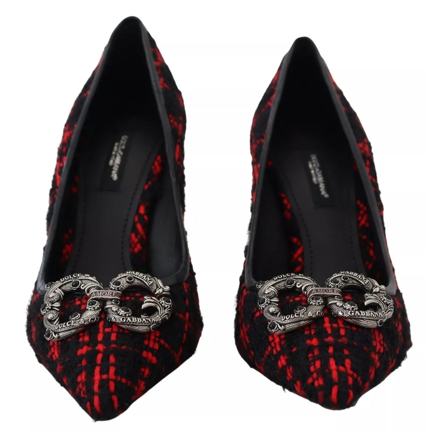 Dolce & Gabbana Red Black Tweed DG Amore Heels Pumps Shoes
