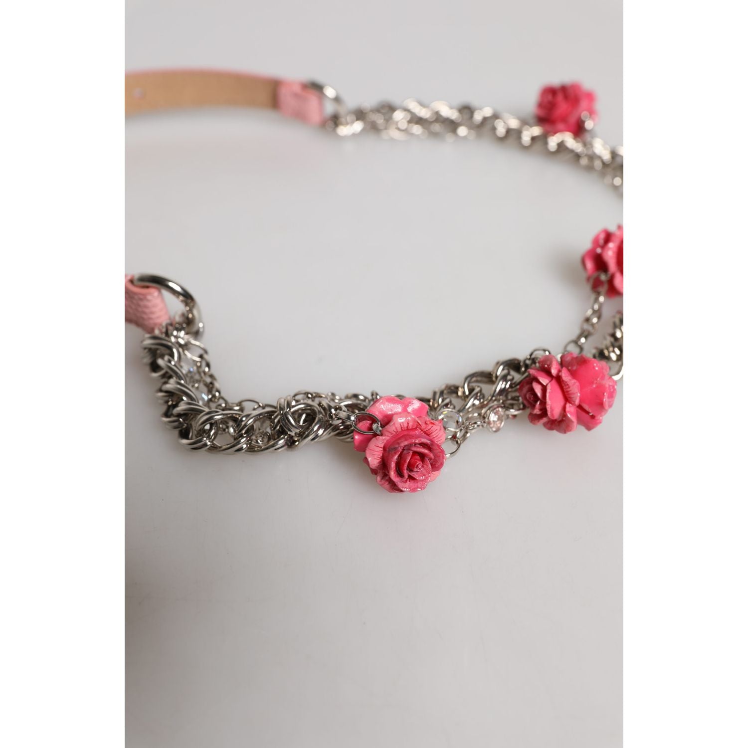 Dolce & Gabbana Pink Embelished Roses Textured Leather Belt