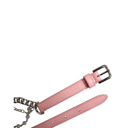 Dolce & Gabbana Pink Embelished Roses Textured Leather Belt