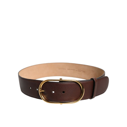 Dolce & Gabbana Brown Leather Waist Gold Metal Buckle Belt