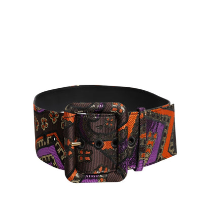 Dolce & Gabbana Multicolor Floral Jacquard Lurex Wide Waist Buckle Belt