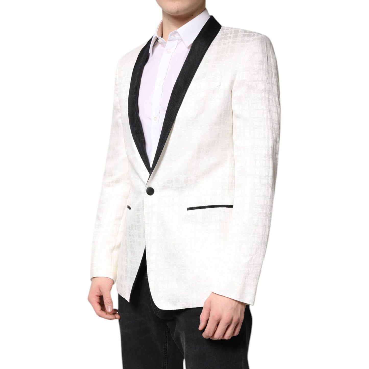 Dolce & Gabbana White Black Single Breasted Coat Blazer Suit