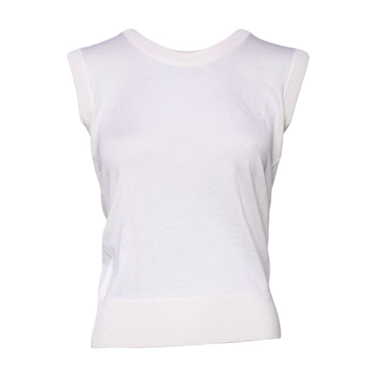 Dolce & Gabbana White Sleeveless Cashmere Round Neck Tank Top
