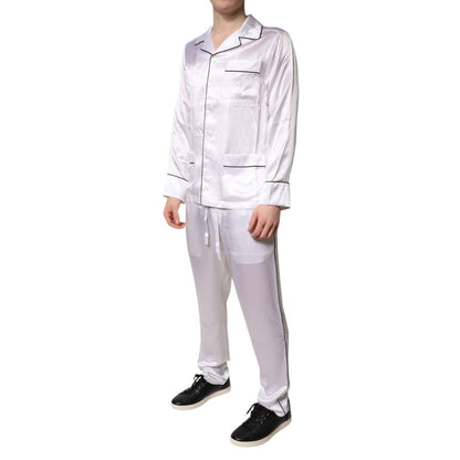 Dolce & Gabbana White Satin Silk Men Pajama Set Sleepwear