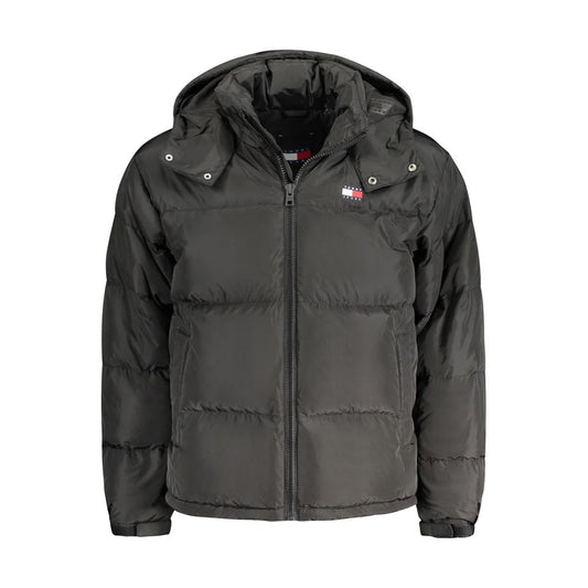Tommy Hilfiger Black Recycled Polyester Men Jacket with detachable hood and logo