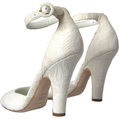 Dolce & Gabbana White Floral Jacquard Mary Janes Heels Pumps Shoes