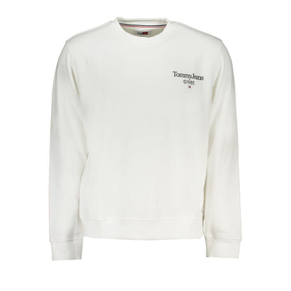 Tommy Hilfiger White Cotton Men Sweater with logo emblem on chest, showcasing casual style and sustainable fashion.