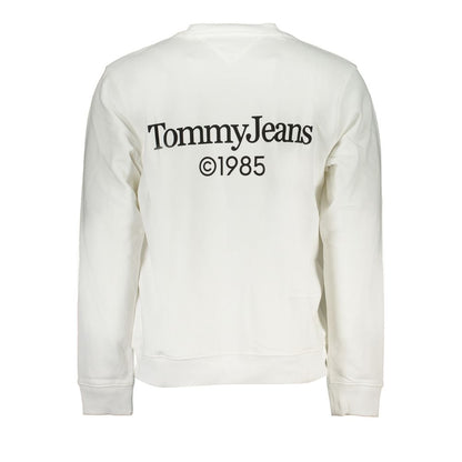 Tommy Hilfiger White Cotton Men Sweater featuring Tommy Jeans 1985 logo on the back view.