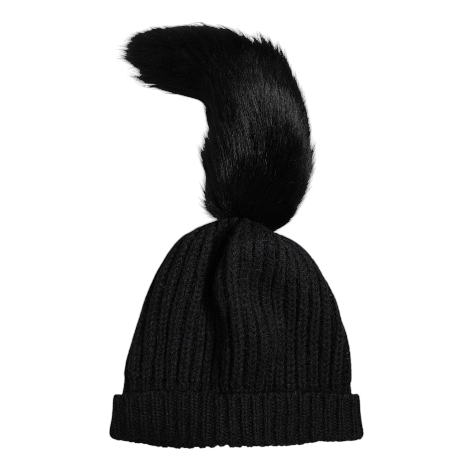Dolce & Gabbana Black Acrylic Knitted Fur Winter Beanie Hat