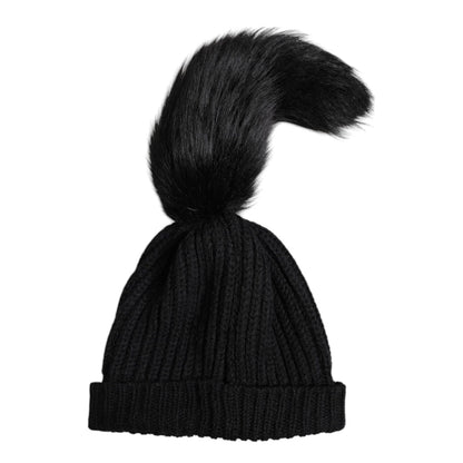 Dolce & Gabbana Black Acrylic Knitted Fur Winter Beanie Hat