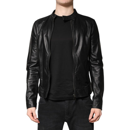 Dolce & Gabbana Black Sheep Leather Biker Full Zip Jacket