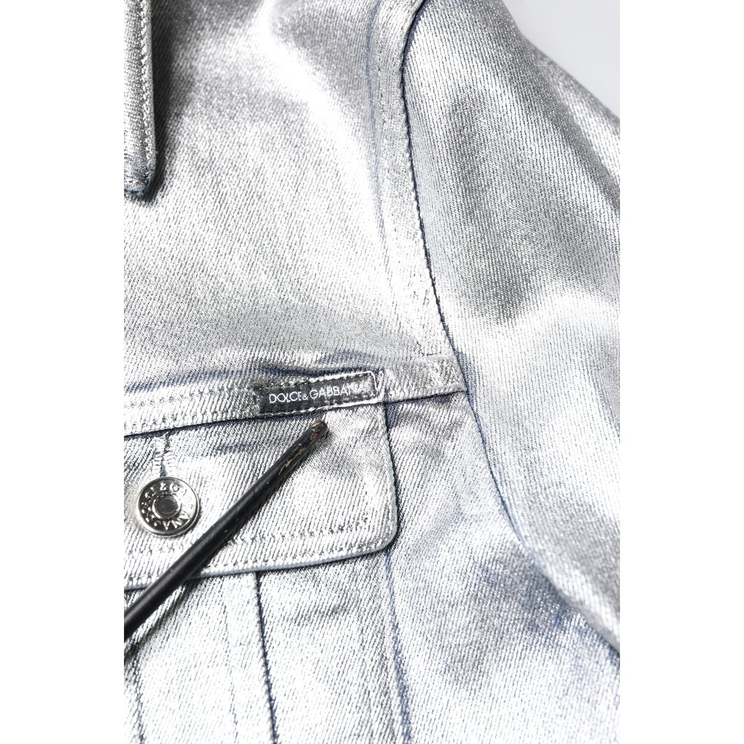 Dolce & Gabbana Silver Cotton Button Down Denim Biker Jacket