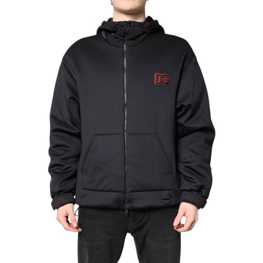 Dolce & Gabbana Black Polyester DG Hooded Full Zip Jacket