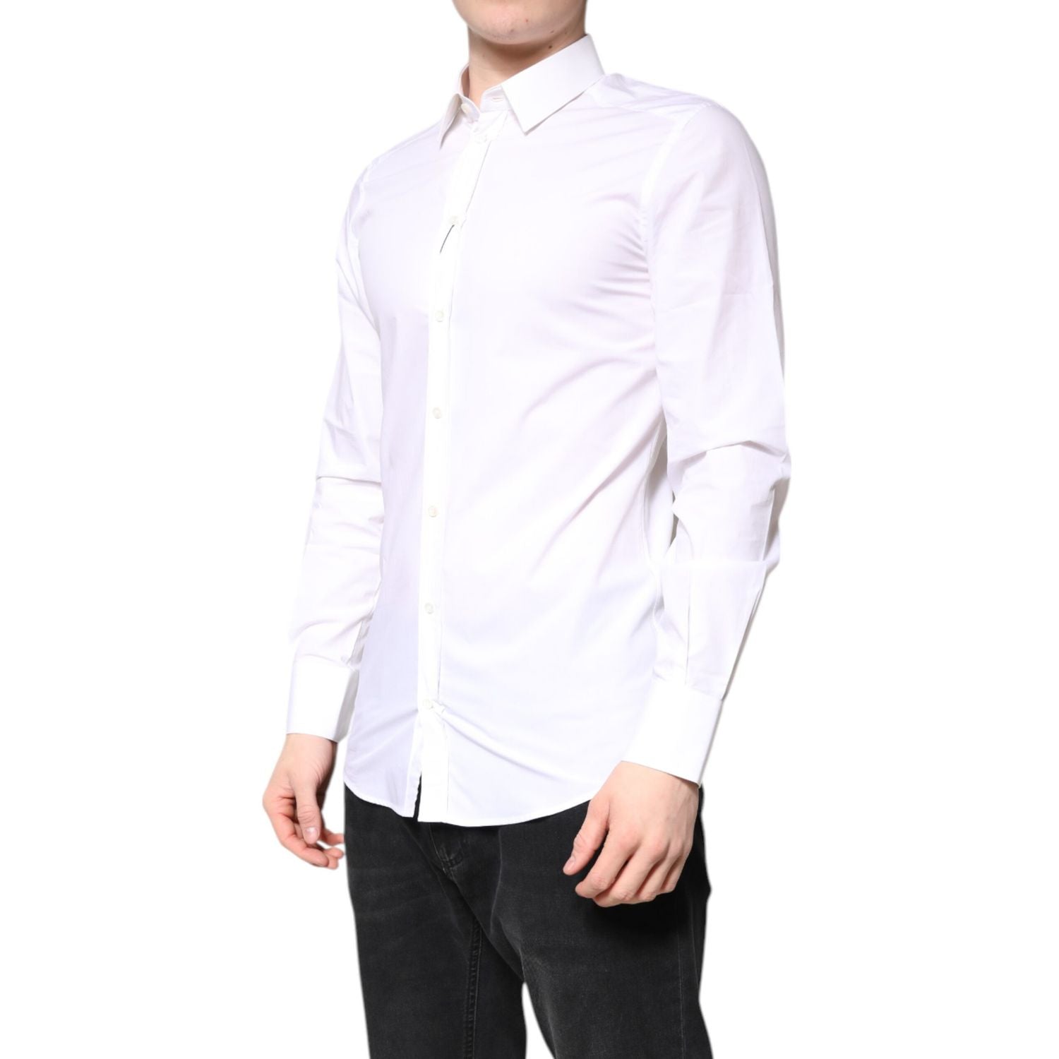 Dolce & Gabbana White Cotton GOLD Dress Formal Collared Shirt