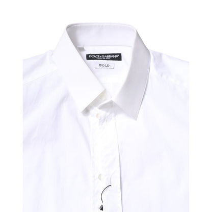Dolce & Gabbana White Cotton GOLD Dress Formal Collared Shirt