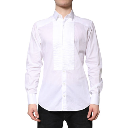 Dolce & Gabbana White GOLD Cotton Poplin Bib Men Dress Shirt