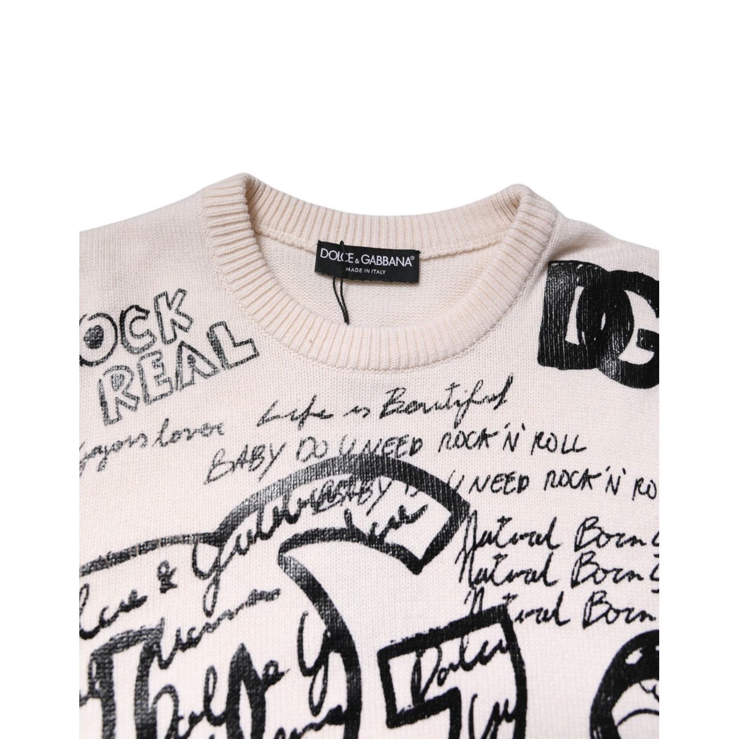 Dolce & Gabbana White Black Logo Print Women Pullover Sweater