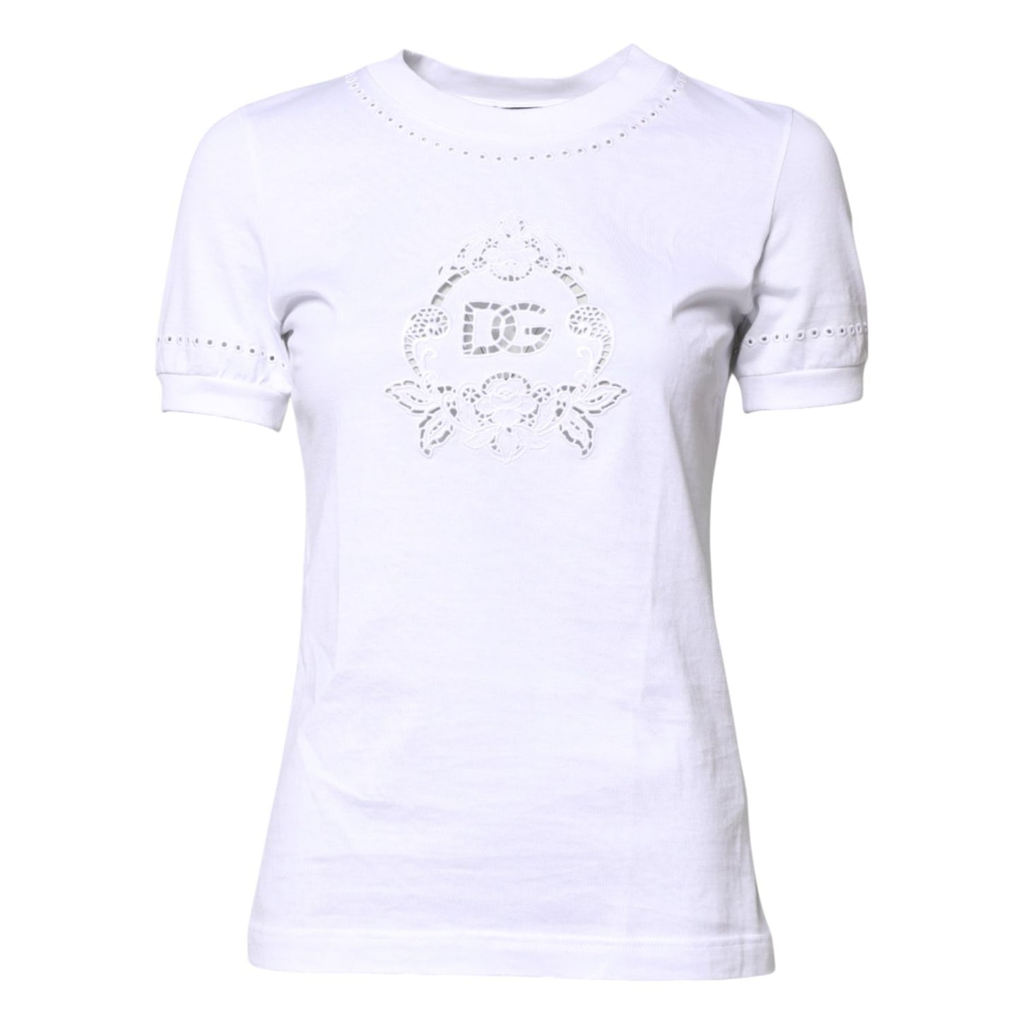 Dolce & Gabbana White Cotton Floral Logo Crew Neck T-shirt