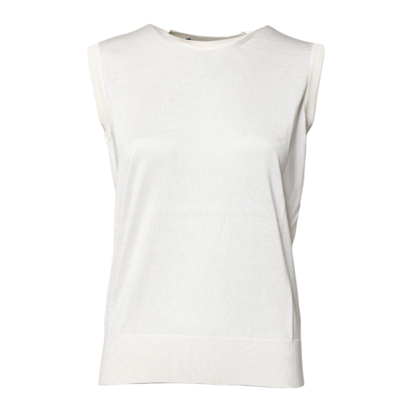 Dolce & Gabbana White Silk Round Neck Sleeveless Tank Top