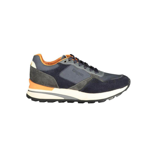 Blauer blue polyethylene men's sneaker with contrasting details, removable footbed, and iconic logo for sporty luxury and comfort.