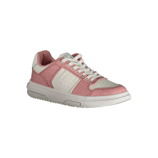 Tommy Hilfiger pink polyester sneaker with laces and contrast details, featuring logo - ideal sports footwear