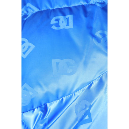 Dolce & Gabbana Blue Logo Full Zip Hooded Quilted Jacket