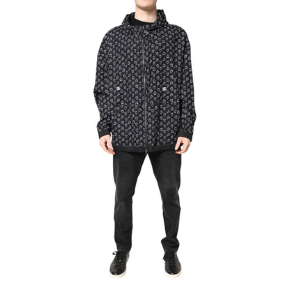Dolce & Gabbana Black Heart Print Hooded Windbreaker Jacket