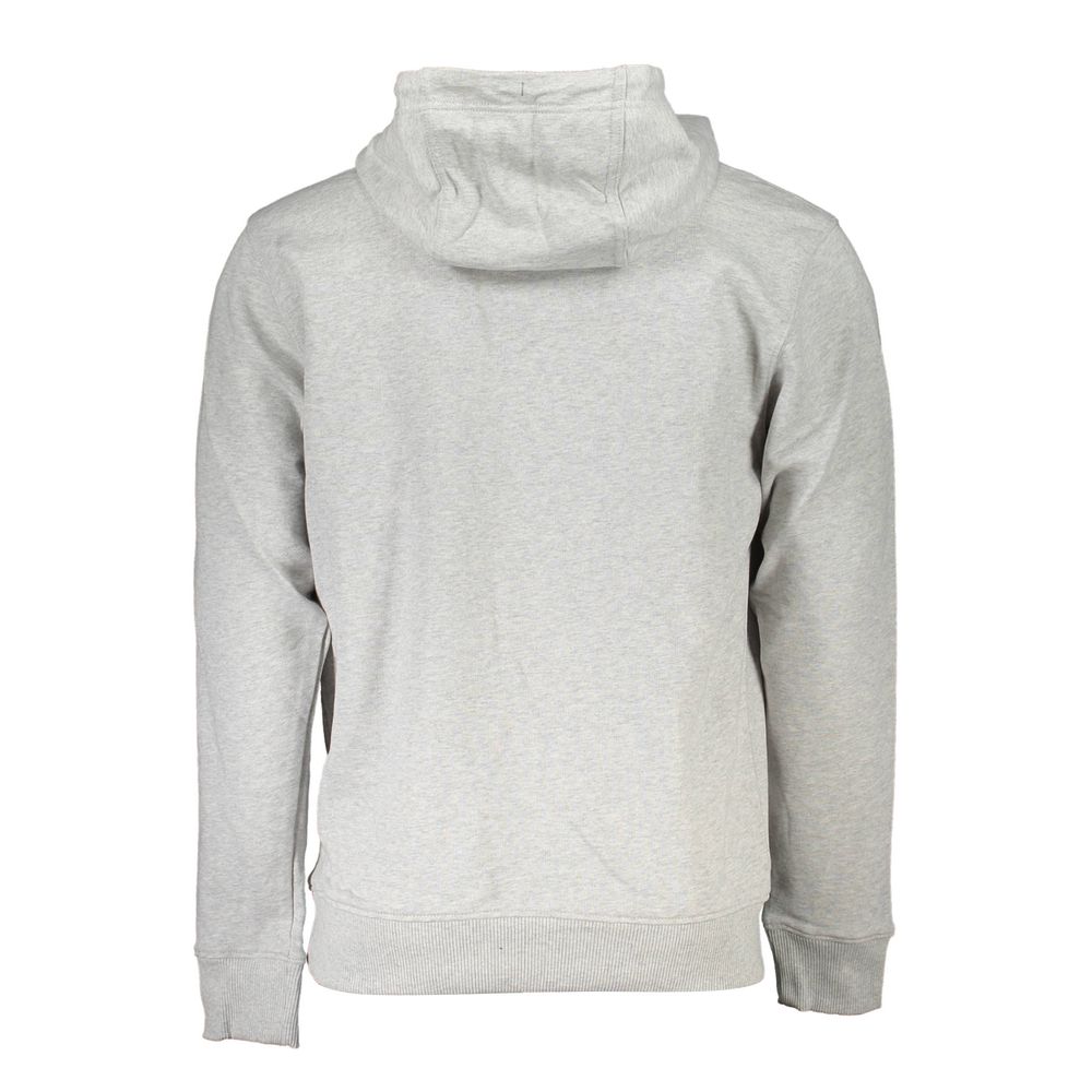 Back view of Tommy Hilfiger Gray Cotton Men Sweater showing the hood and soft brushed fabric.