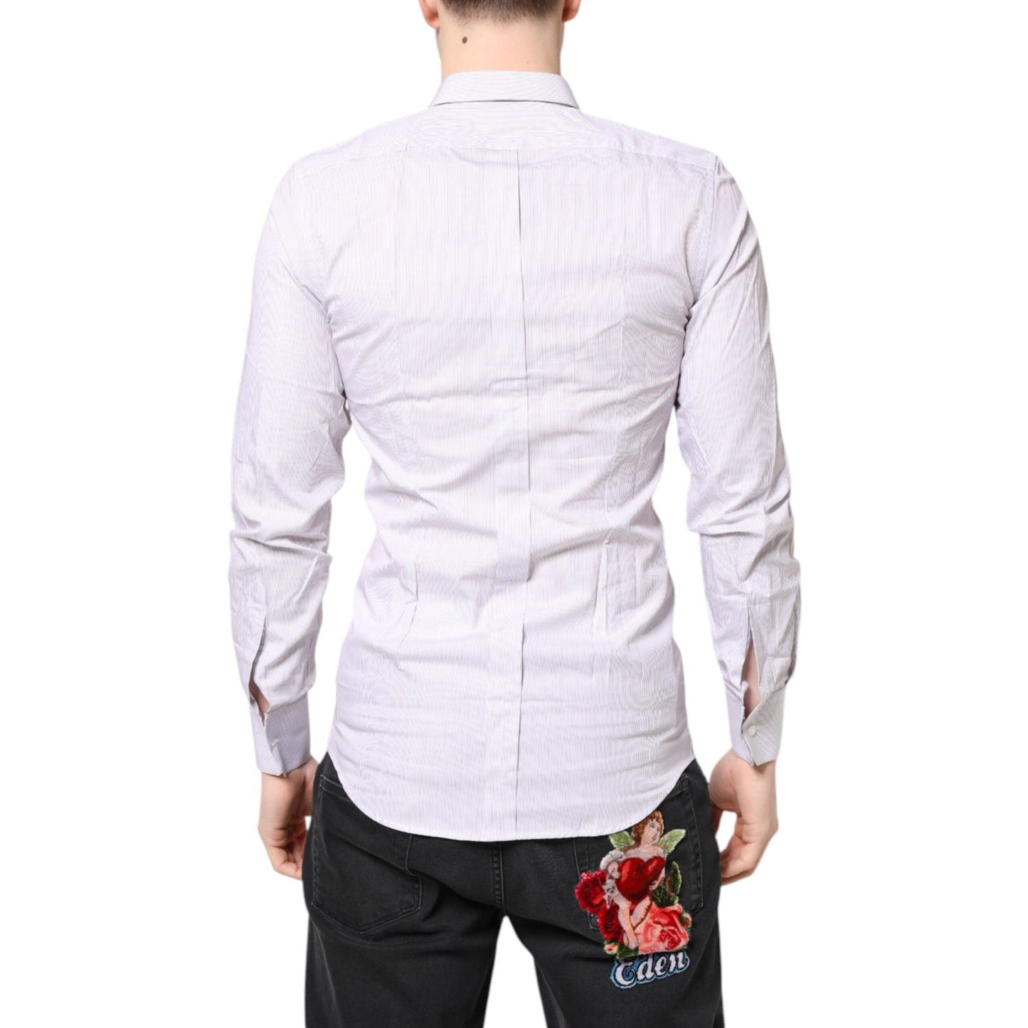 Dolce & Gabbana White Striped Cotton GOLD Long Sleeves Shirt