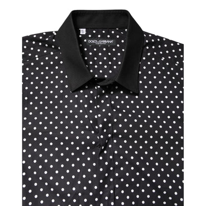 Dolce & Gabbana Black Polka Dot Cotton Formal Dress Shirt