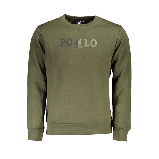 U.S. Grand Polo green crew neck sweatshirt with logo, long-sleeved fleece design, 60% cotton, 40% polyester, casual luxury wear.