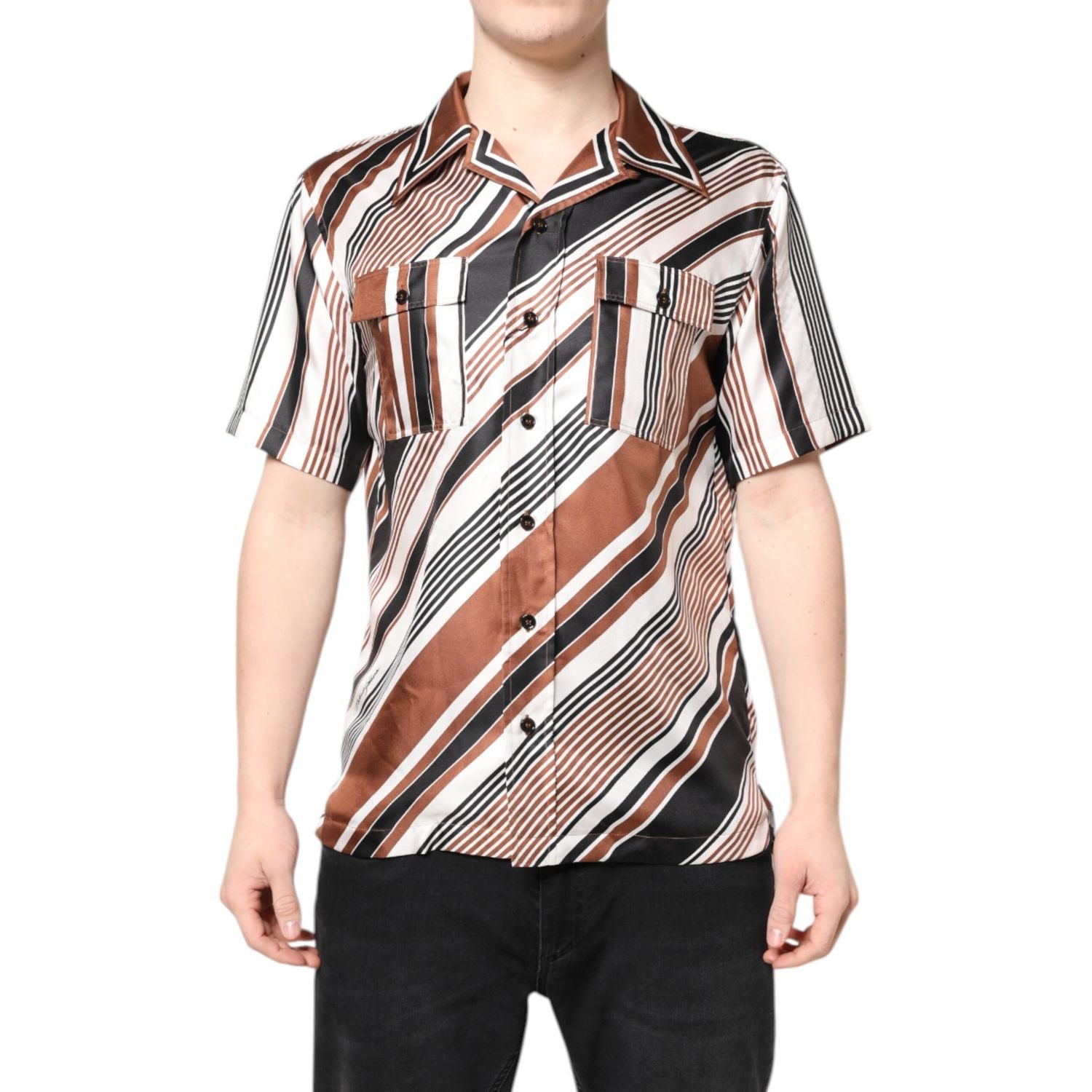 Dolce & Gabbana Multicolor Striped Silk Short Sleeves Shirt