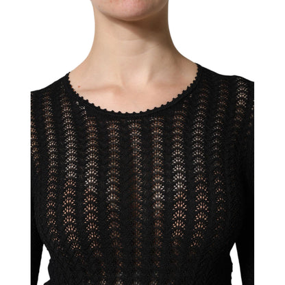 Dolce & Gabbana Black Cashmere Long Sleeves A-line Midi Dress