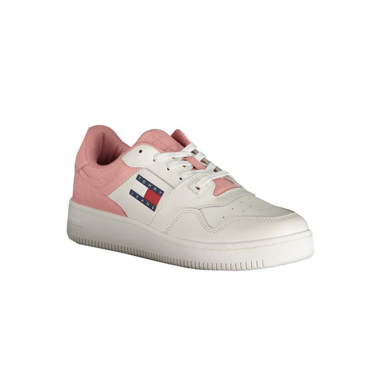 Tommy Hilfiger pink polyester sneaker with laces, featuring contrast details and logo. Ideal for sports and casual wear.