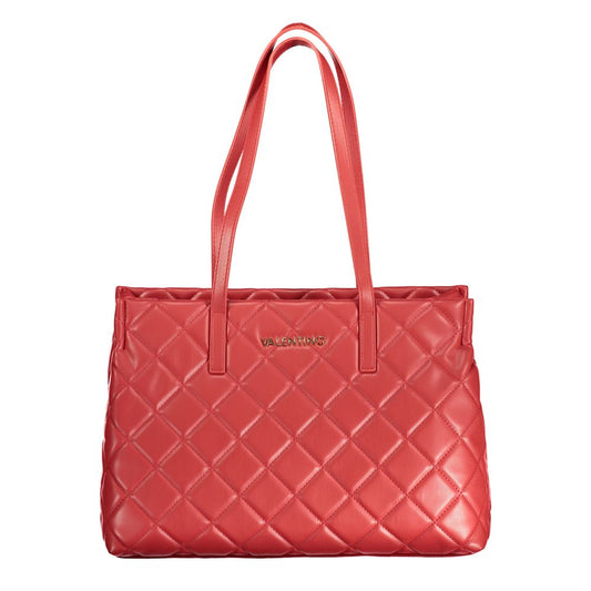 Mario Valentino Red Polyethylene Handbag with quilted design and shoulder handles, featuring zip closure and logo.