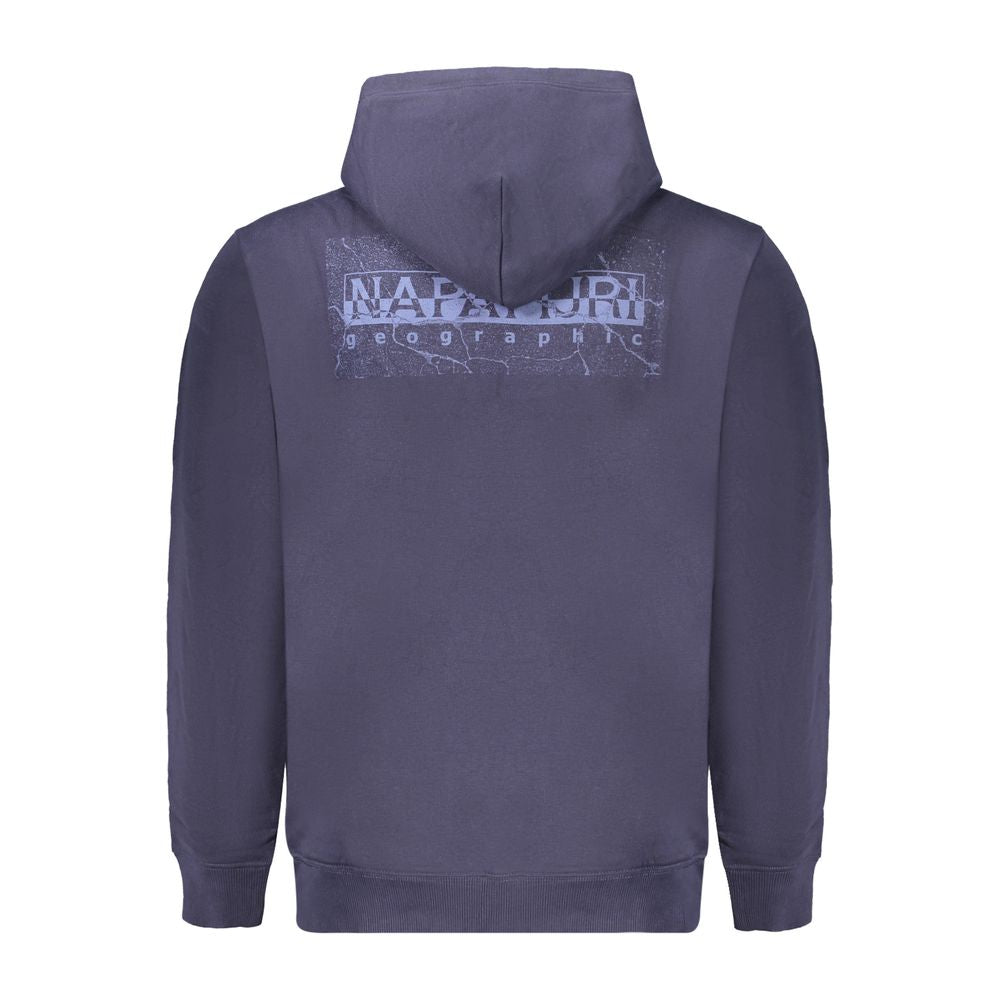 Back view of Napapijri Blue Cotton Men Sweater with logo detail, showcasing trendy street style and comfort.