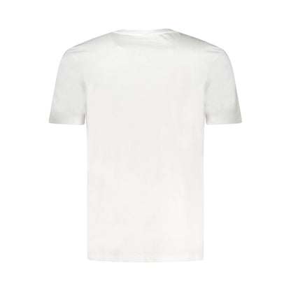 Back view of Fila Blue Cotton T-Shirt with short sleeves and crew neck in white color, featuring organic cotton material.