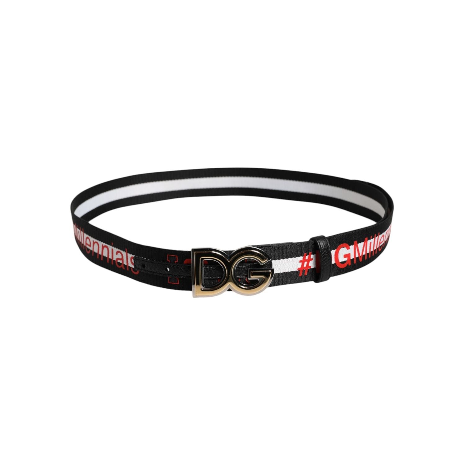Dolce & Gabbana Black Cotton Logo Print DG Buckle Belt
