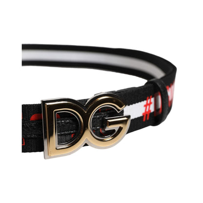 Dolce & Gabbana Black Cotton Logo Print DG Buckle Belt