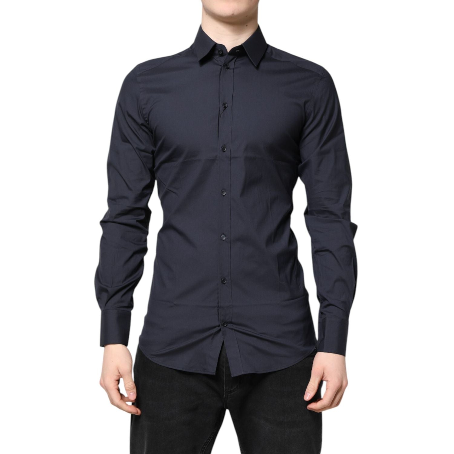 Dolce & Gabbana Dark Blue GOLD Cotton Dress Formal Shirt