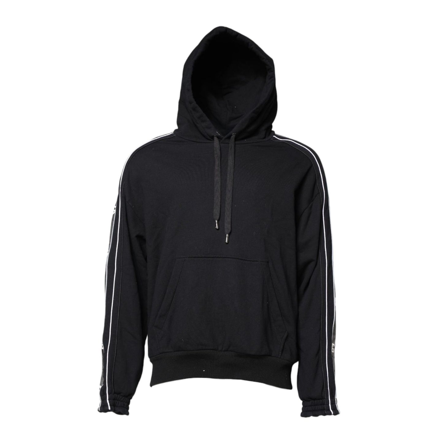 Dolce & Gabbana Black Cotton Logo Hooded Sweatshirt Sweater