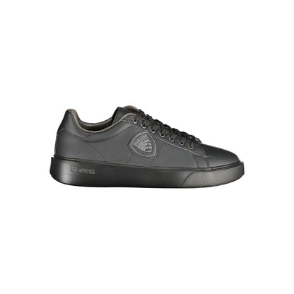 Blauer Black Polyester Sneaker with contrasting details and logo, sports shoe with laces, ideal for casual and athletic wear.