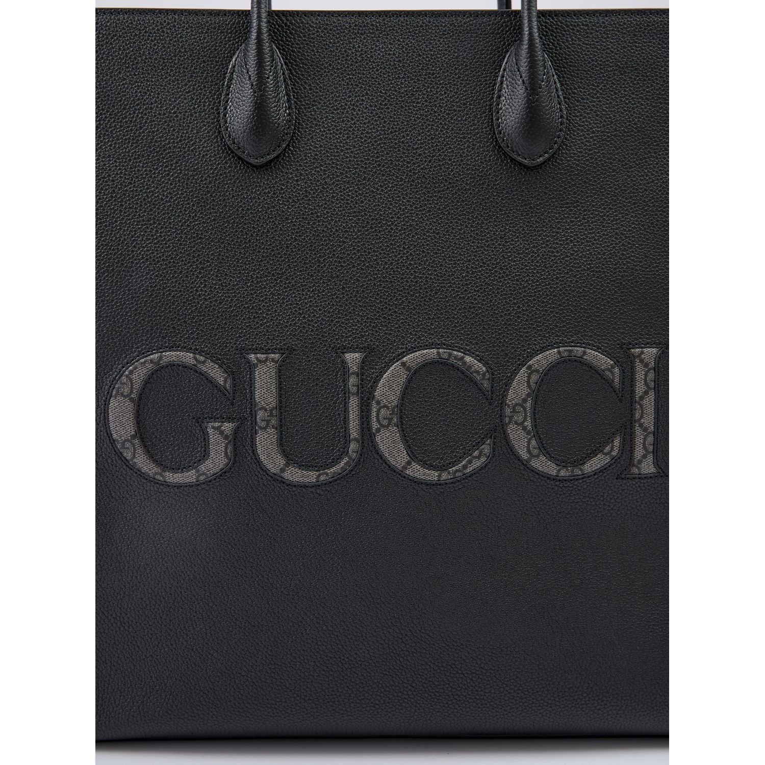 Gucci Black Leather Logo Medium Tote Bag