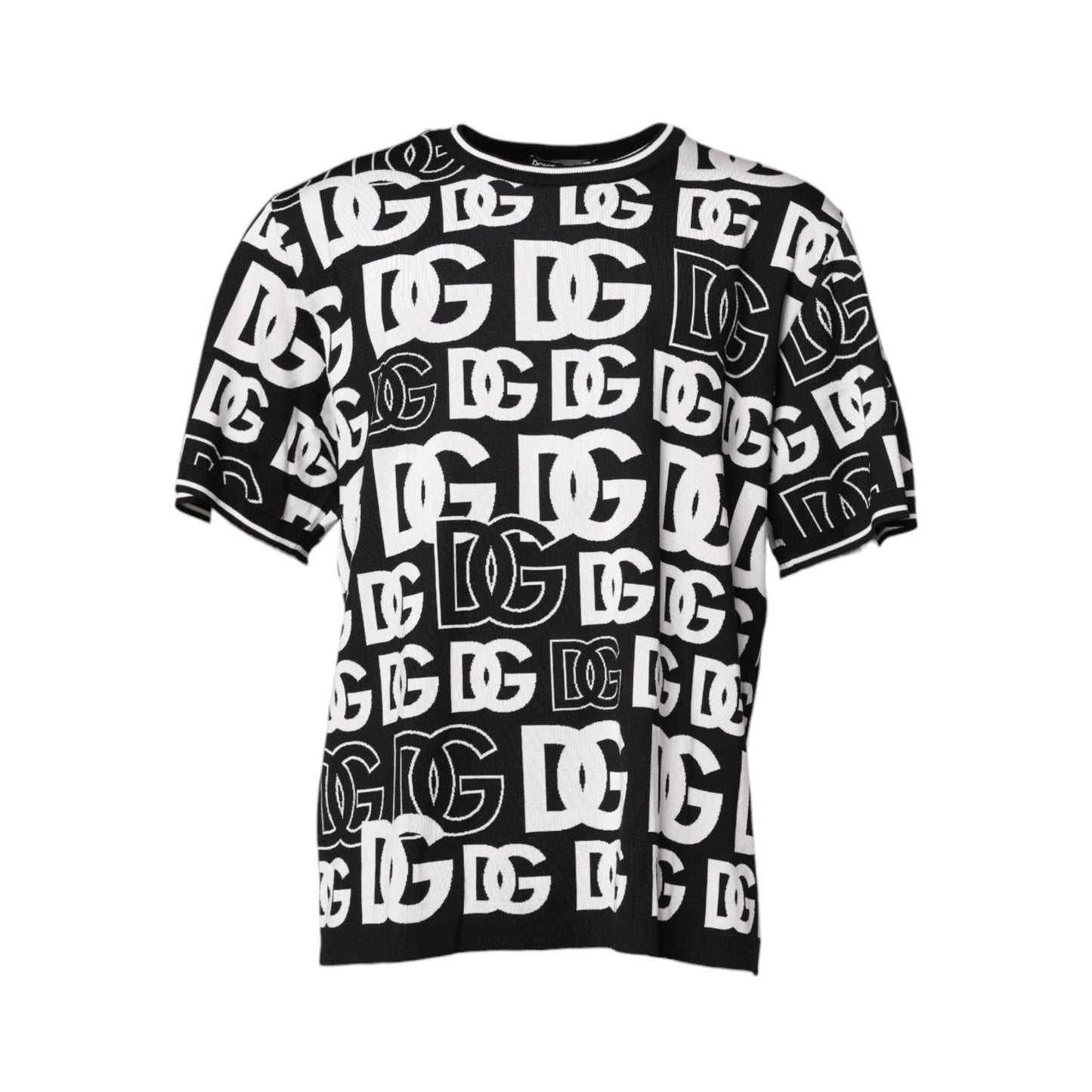 Dolce & Gabbana Black White Silk Knit DG Print T-shirt