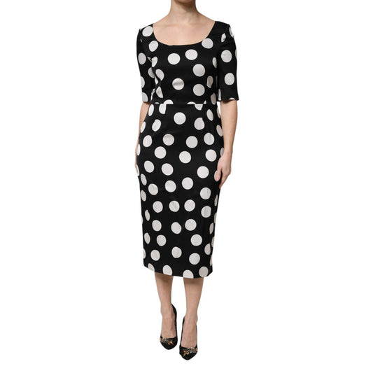Dolce & Gabbana Black White Polka Dot Sheath Midi Dress